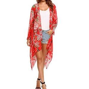 LOVE,FIRE Red multi color  flowery kimono